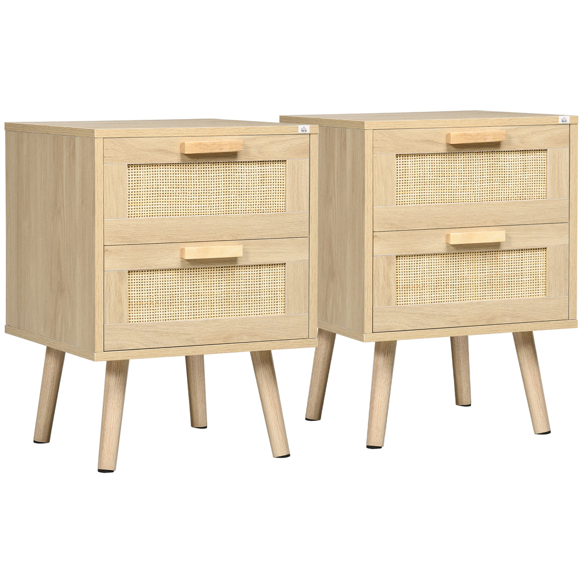 Lot de 2 tables de chevet tables d'appoint 2 tiroirs façades aspect cannage rotin style bohème 40 x 40 x 56 cm naturel-0