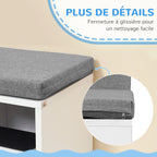 Bibliothèque banc 2 en 1 avec 5 compartiments de rangement et 2 coussins 108 x 30 x 60 cm blanc gris-6