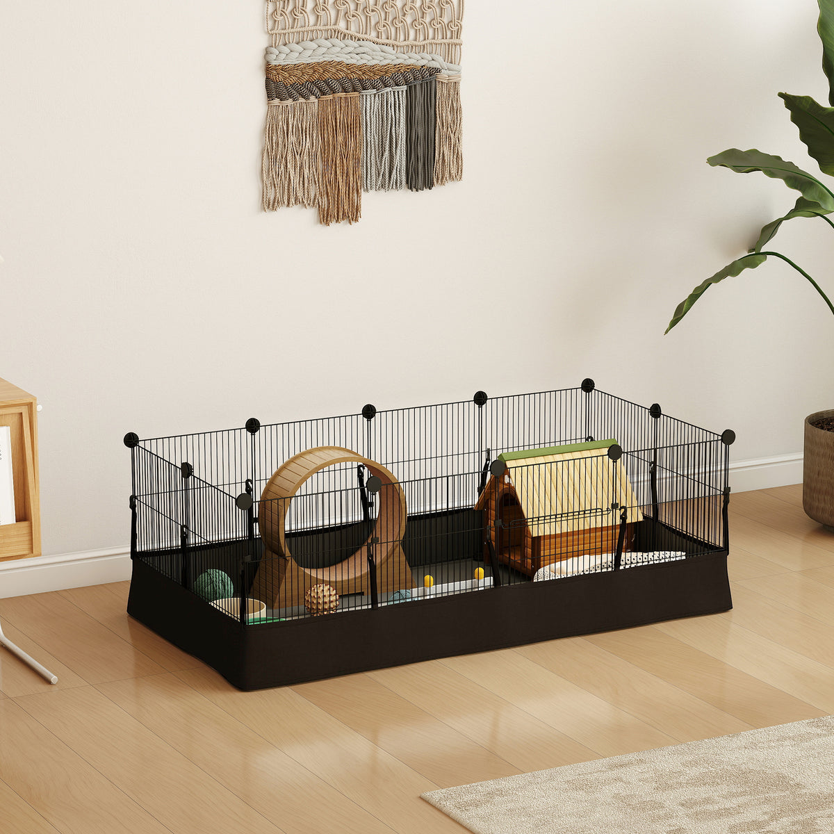 Enclos pour petits animaux, cage à lapin modulable 12 panneaux avec tapis étanche, en acier, 120 x 60 x 40 cm, noir-1
