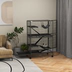Cage pour rongeurs Multifonction 4 Plateformes 3 rampes 4 Portes dim. 80L x 52l x 128H cm acier Gris argenté Noir-9