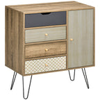 Meuble de rangement commode buffet 4 tiroirs 1 placard - pieds épingles à cheveux style bohème 79 x 39 x 86 cm marron-0