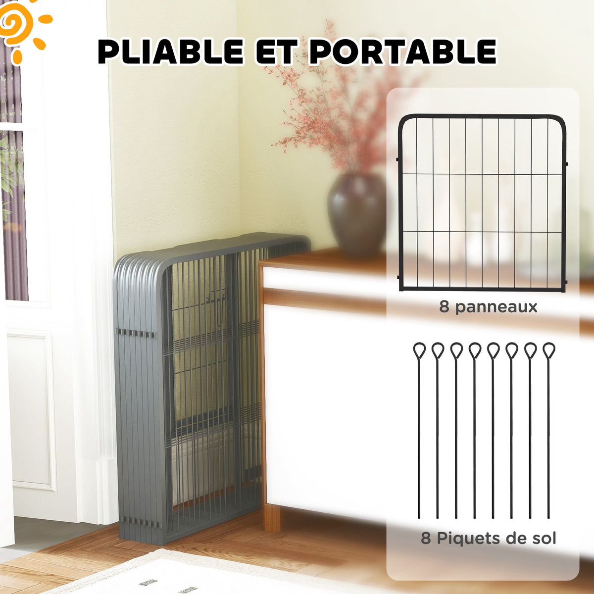 Parc pour chien enclos chien 8 panneaux modulable et pliable acier avec porte pour chiot intérieur extérieur 60 cm noir-5