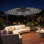 Parasol Déporté Parasol de Jardin LED Solaire 32 Lampes LED Manivelle UV 50+ et Housse de Protection Ø 295cm Gris-9