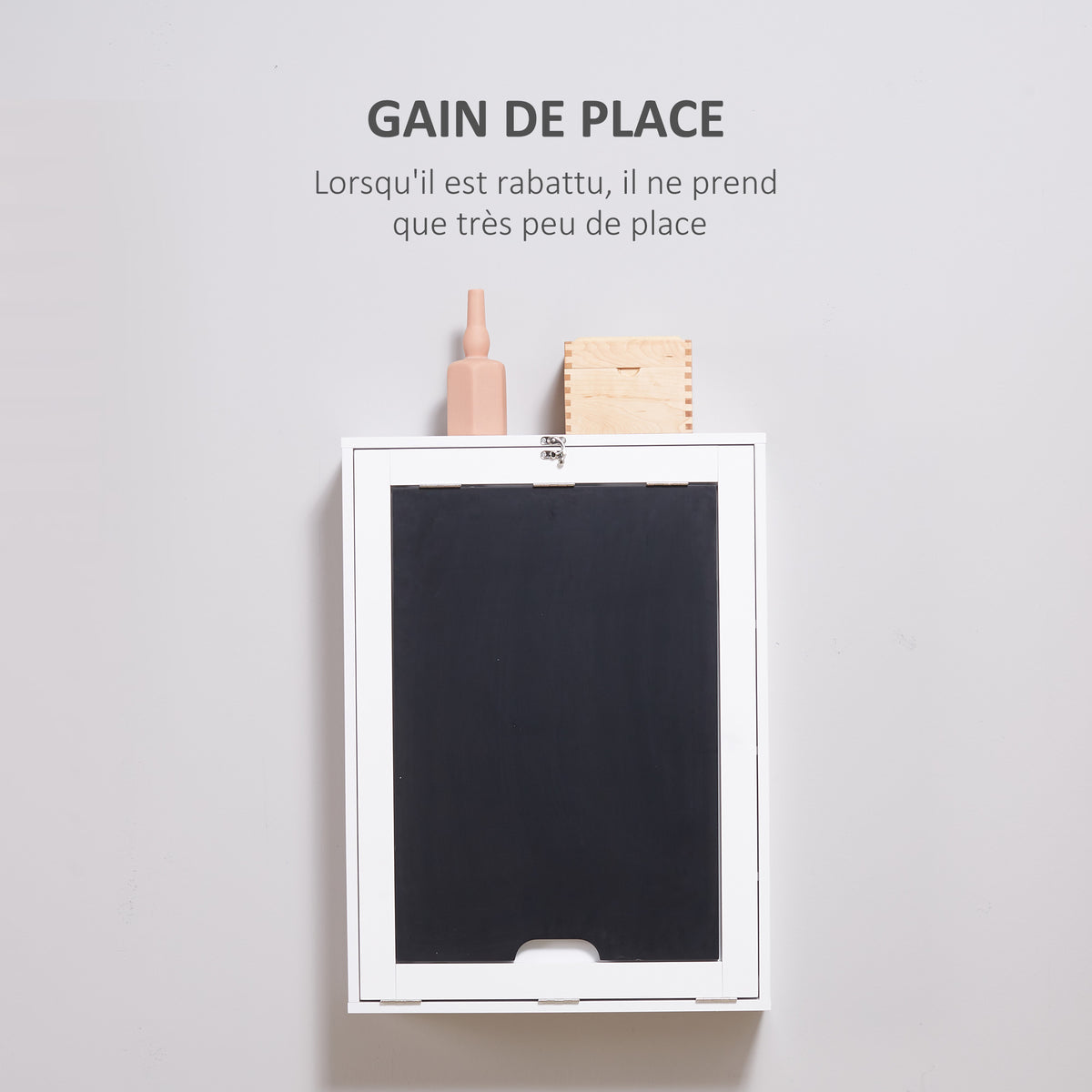 Bureau Mural Pliable Table Murale Rabattable Suspendue sur Pied étagère + Tableau à Craie intégré MDF Blanc-5
