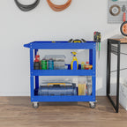 Chariot desserte d'atelier acier 3 plateaux sur roulettes avec poignée charge max. 150 kg 83 x 35,3 x 76 cm acier bleu-6
