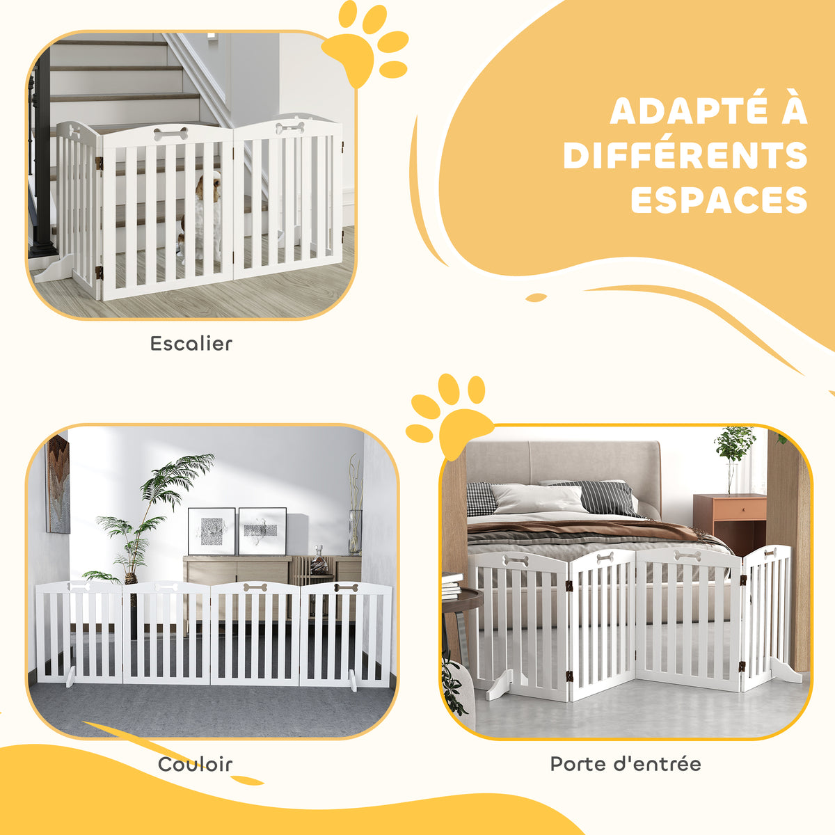 Barrière de sécurité chien barrière pliable pour chien pieds de support pointes antidérapantes 207,5 x 30 x 61 cm blanc-4