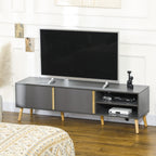 Meuble TV pour télévision jusqu'à 55 pouces scandinave 2 portes 2 niches avec passe-câbles 150 x 35 x 45 cm gris foncé-9