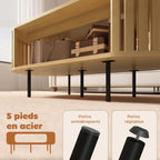 Table basse ovale, table de salon avec rangement, coins arrondis, design lattes, 100 x 50 x 40 cm, effet bois naturel-6
