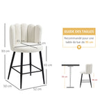 Lot de 2 chaises hautes tabourets de bar avec repose-pieds acier tissu effet laine bouclée hauteur 65 cm crème noir-2