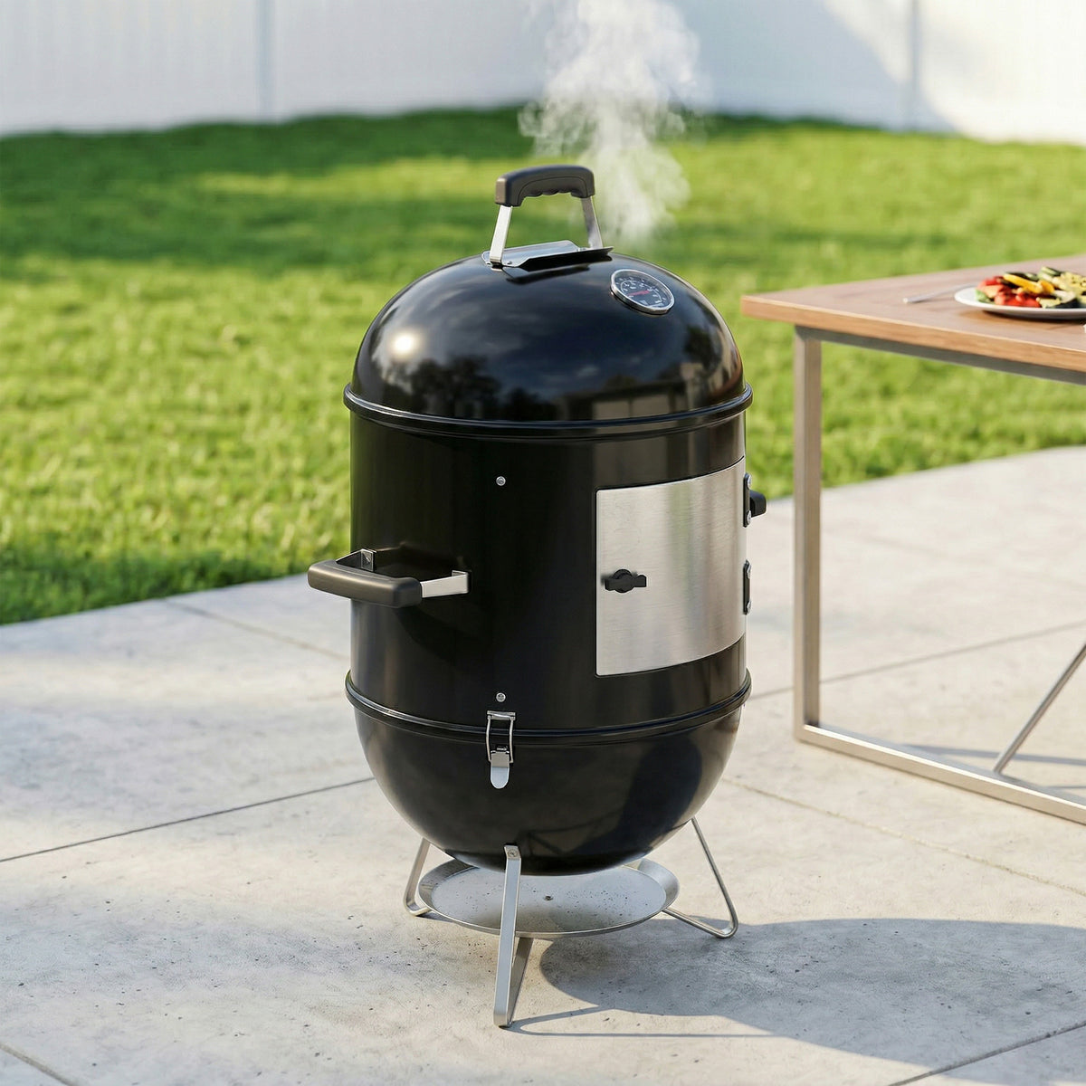 Fumoir 3 en 1 avec 3 Grilles de Cuisson, Thermomètre Intégré, Ventilation Réglable, 62,5x47,5x91cm, Noir-1