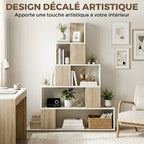 Étagère de rangement, bibliothèque géométrique à 5 niveaux, pour bureau, salon, chambre, blanc et bois naturel-3