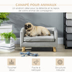 Canapé chien lit pour chien design scandinave coussin moelleux pieds bois massif dim. 64 x 45 x 36 cm velours gris-3
