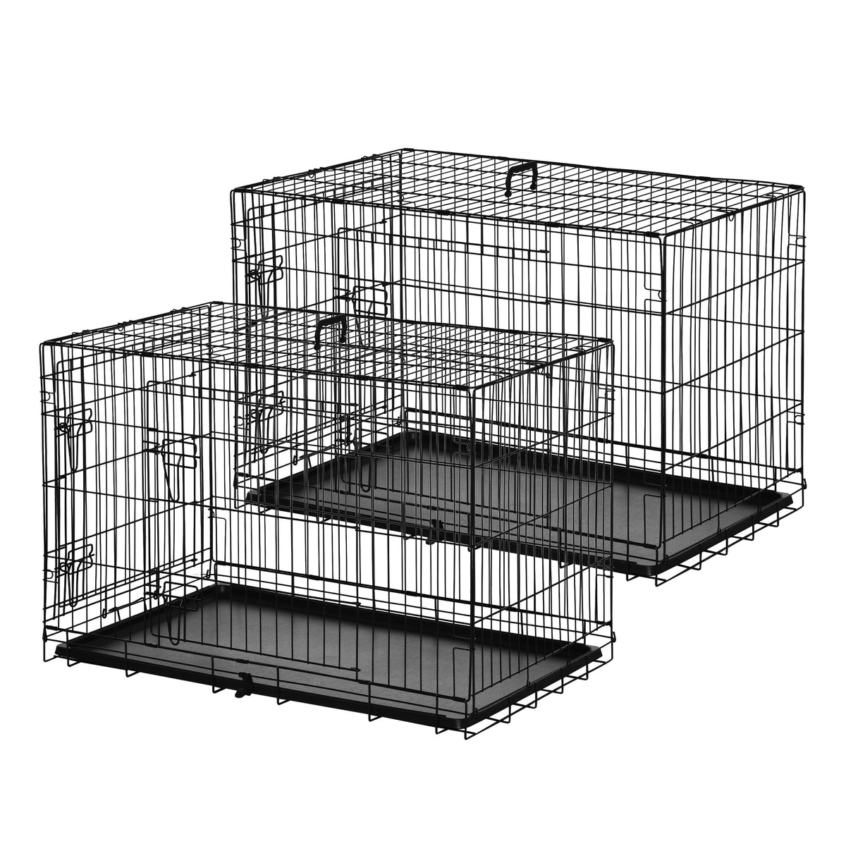 Lot de 2 cages pour chiens caisse de transport pliante pour chien en acier noir 92 x 57 x 62,5 cm-0