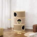 Tonneau à Gratter pour Chat Arbre à Chat Sisal Naturel et Herbiers Marins Recouvert de Peluche 45 x 45 x 79cm Kaki Café-2