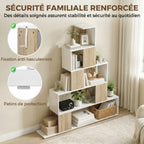 Étagère de rangement, bibliothèque géométrique à 5 niveaux, pour bureau, salon, chambre, blanc et bois naturel-6