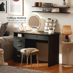 Bureau moderne avec 5 tiroirs, grand plateau, 1 compartiment ouvert, tiroir verrouillable, 110 x 50 x 76cm, noir-5