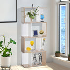 Bibliothèque à 4 niveaux, meuble de rangement en forme de S avec étagères, étagère de rangement pour salon, chambre bureau, 60 x 24 x 148 cm, bois naturel et blanc-6