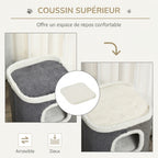 Tonneau à Gratter pour Chat 3 Niveaux en Peluche et Sisal, 3 Zones, 2 Grands Trous Interconnectés, 40x40x74cm, Gris-6