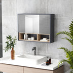 Meuble salle de bain avec miroir, armoire toilettes murale avec placards à 3 portes et 8 compartiments, gris-9
