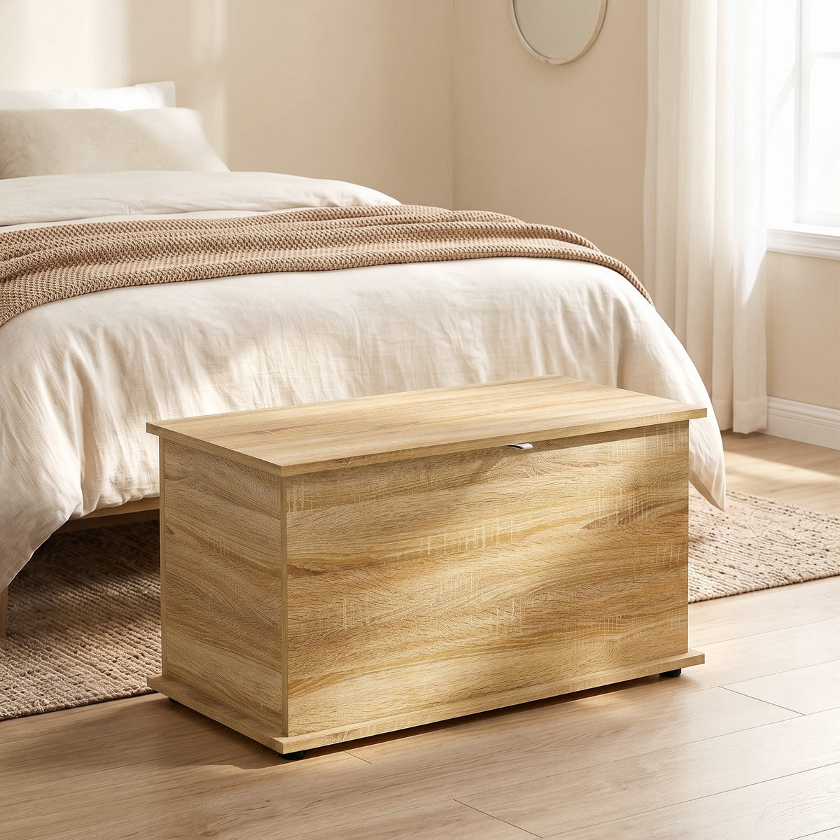 Coffre de Rangement, Banc de Rangement avec Couvercle Rabattable et Charnières de Sécurité, 80 x 40 x 45 cm, Naturel-1