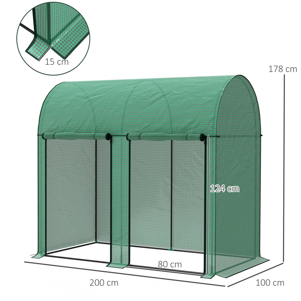 Serre de jardin 2 m² serre à tomates 2 portes zippées enroulables acier PE haute densité anti-UV 2 x 1 x 1,78 m vert-2