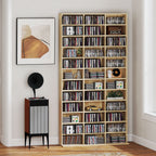 Rangements pour CD et DVD, étagère rangement 1116 CD/528 DVD, 36 compartiments et étagères réglables, chêne-1