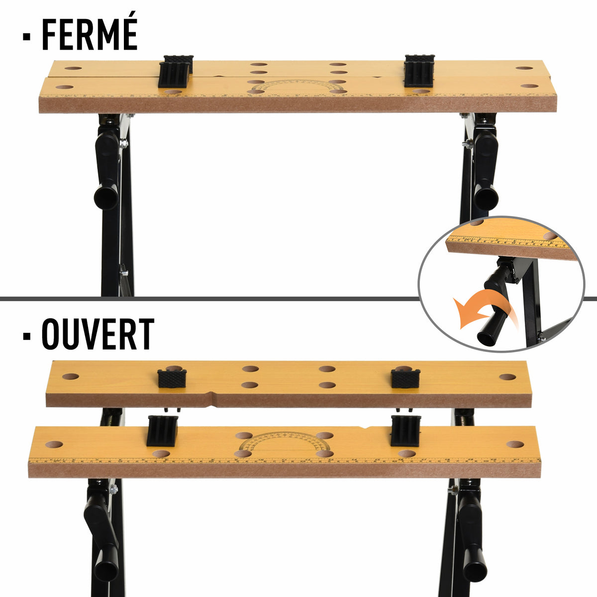 Établi pliant établi de serrage avec 4 serre-joints table de travail, charge 100 kg, 62,5x60,5x78,5cm, noir-4
