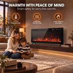 Cheminée Électrique Encastrable Murale ou à Poser 3 en 1 Cheminée Décorative Extra-Plat 900W/1800W Effet Flamme 3D Noir-7