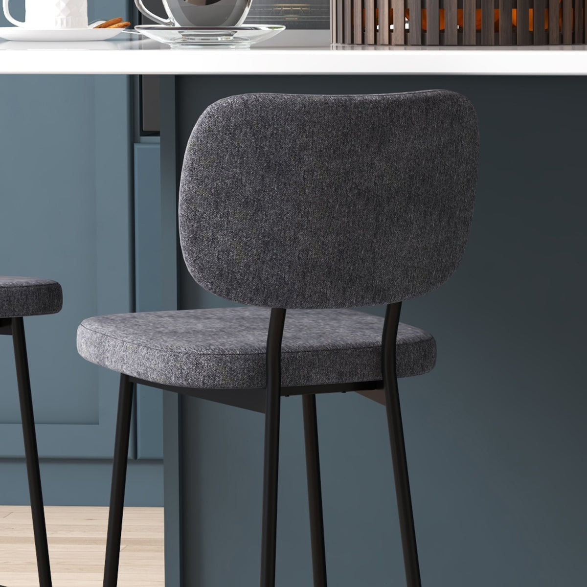 Lot de 2 tabourets de bar chaises hautes chaises de cuisine avec repose-pieds et dossier en tissu de lin et acier-6