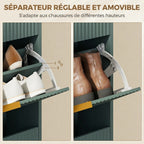Meuble à Chaussures 18 Paires, Armoire à Chaussures avec 3 Tiroirs, Façades Cannelées et Étagères Réglables, Vert Foncé-5