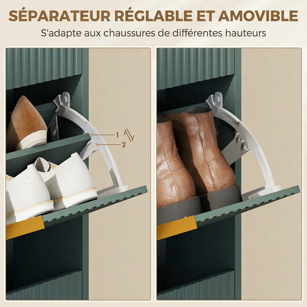 Meuble à Chaussures 18 Paires, Armoire à Chaussures avec 3 Tiroirs, Façades Cannelées et Étagères Réglables, Vert Foncé-5