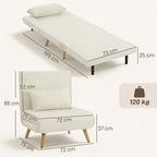 Fauteuil chauffeuse convertible 3 en 1 lit fauteuil lit 1 place dossier 5 positions en tissu avec coussin, crème-2