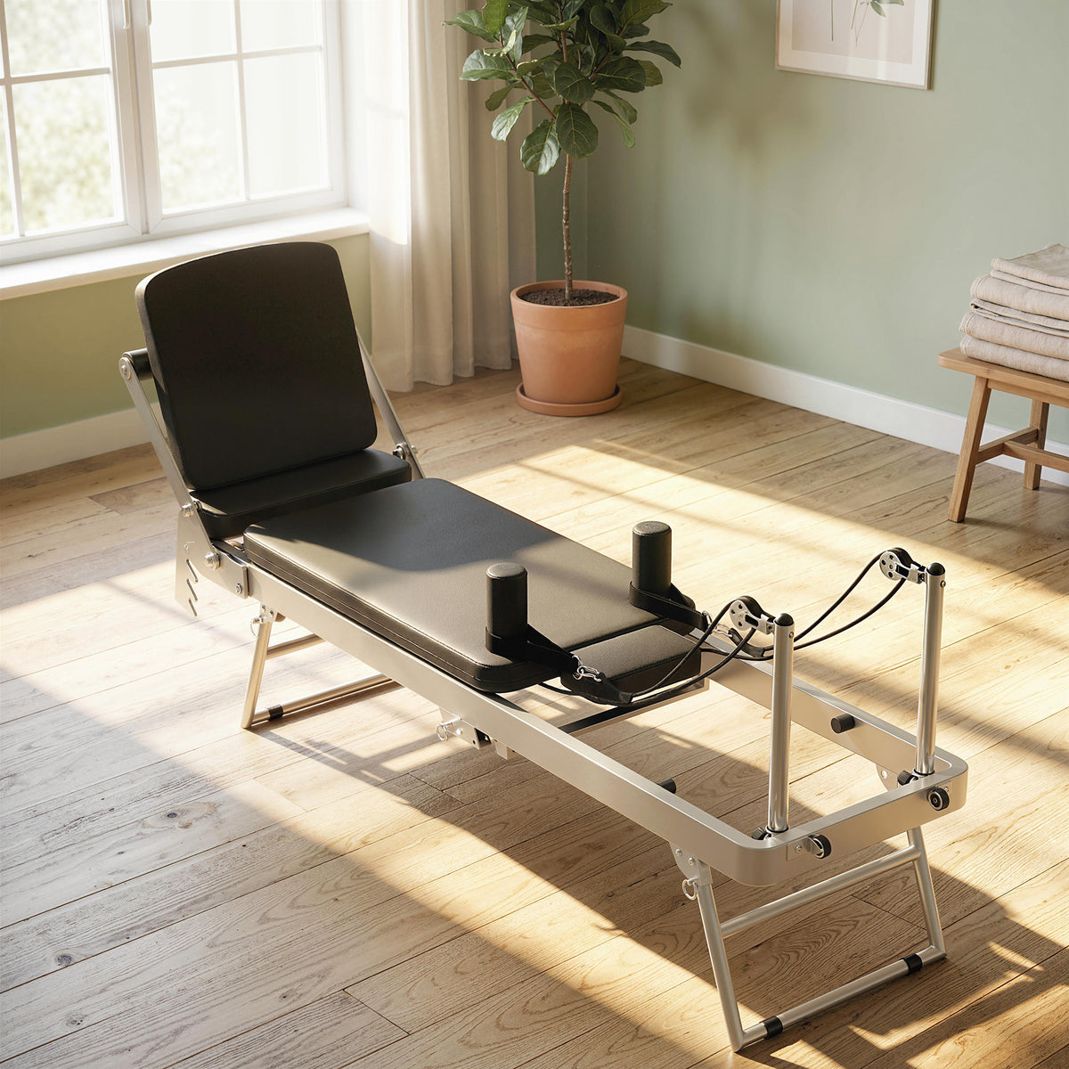 Machine Reformer Pilates Pliable Système Hybride 4 Ressorts & 5 Cordes Silencieux Acier 195 x 56 x 88 cm Blanc-1