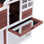 Clapier cage à lapins multi-équipé : niche supérieure avec rampe, plateau excrément, fenêtre + enclos extérieur sécurisé 2 portes 123,5L x 62,6l x 92,5H cm rouge brique-8