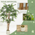 Plante artificielle intérieure 150 cm banian arbre artificiel, pot en plastique et tronc en bois massif, vert-4