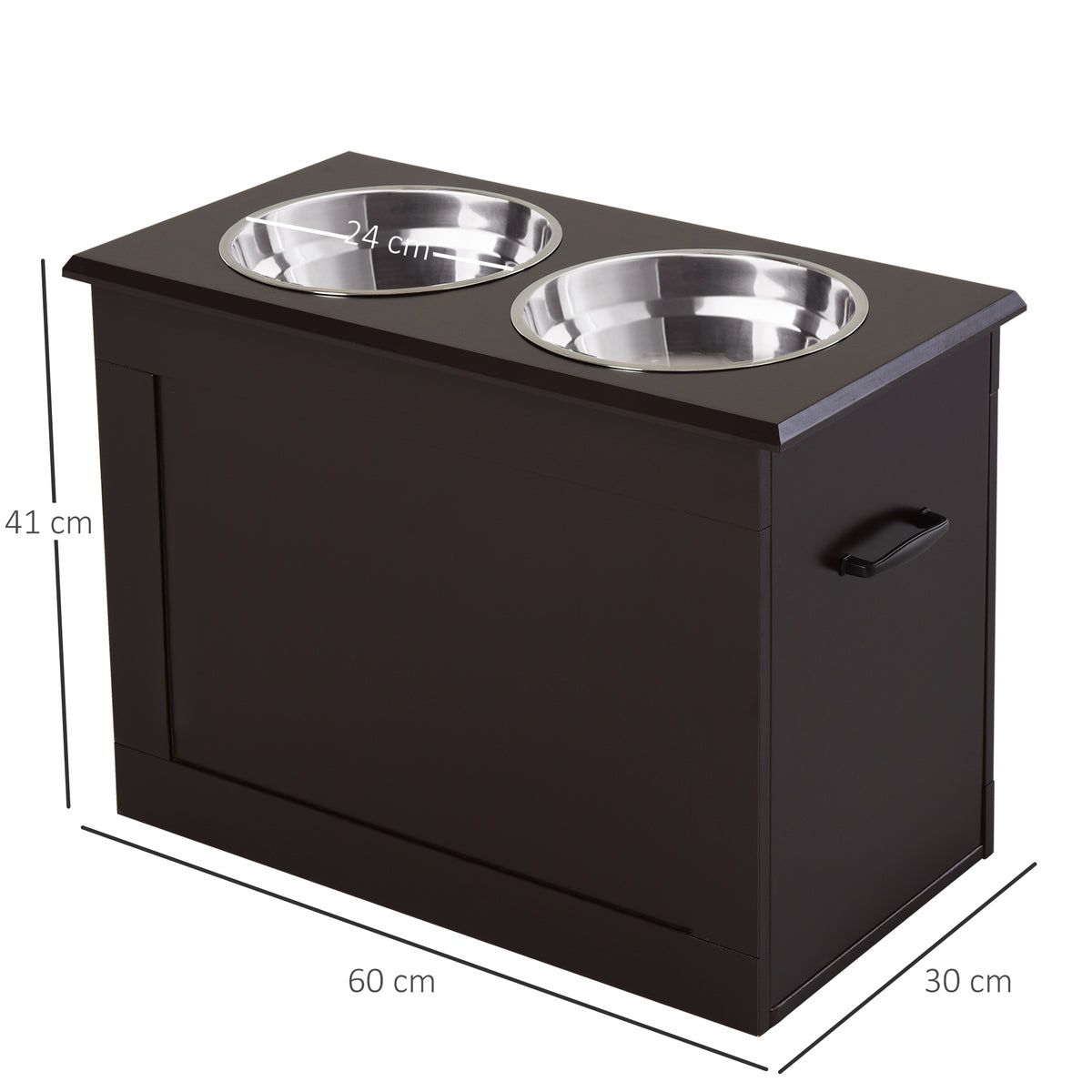 Gamelles chiens surélevées gamelle double chien chat Porte-gamelles surélevé 60L x 30l x 41H cm bois chocolat-2
