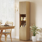 Armoire salle de bain haute, meuble de rangement colonne 6 niveaux 2 portes et étagères réglables, 40x31x182cm, chêne-8