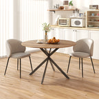 Table à manger ronde pour 4 personnes 120 cm style industriel avec plateau aspect bois, piètement croisé en acier, marron-6