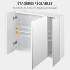 Armoire murale de salle de bain avec 3 portes miroir et étagères réglables en MDF Blanc dim. 70L x 15l x 60H cm-5