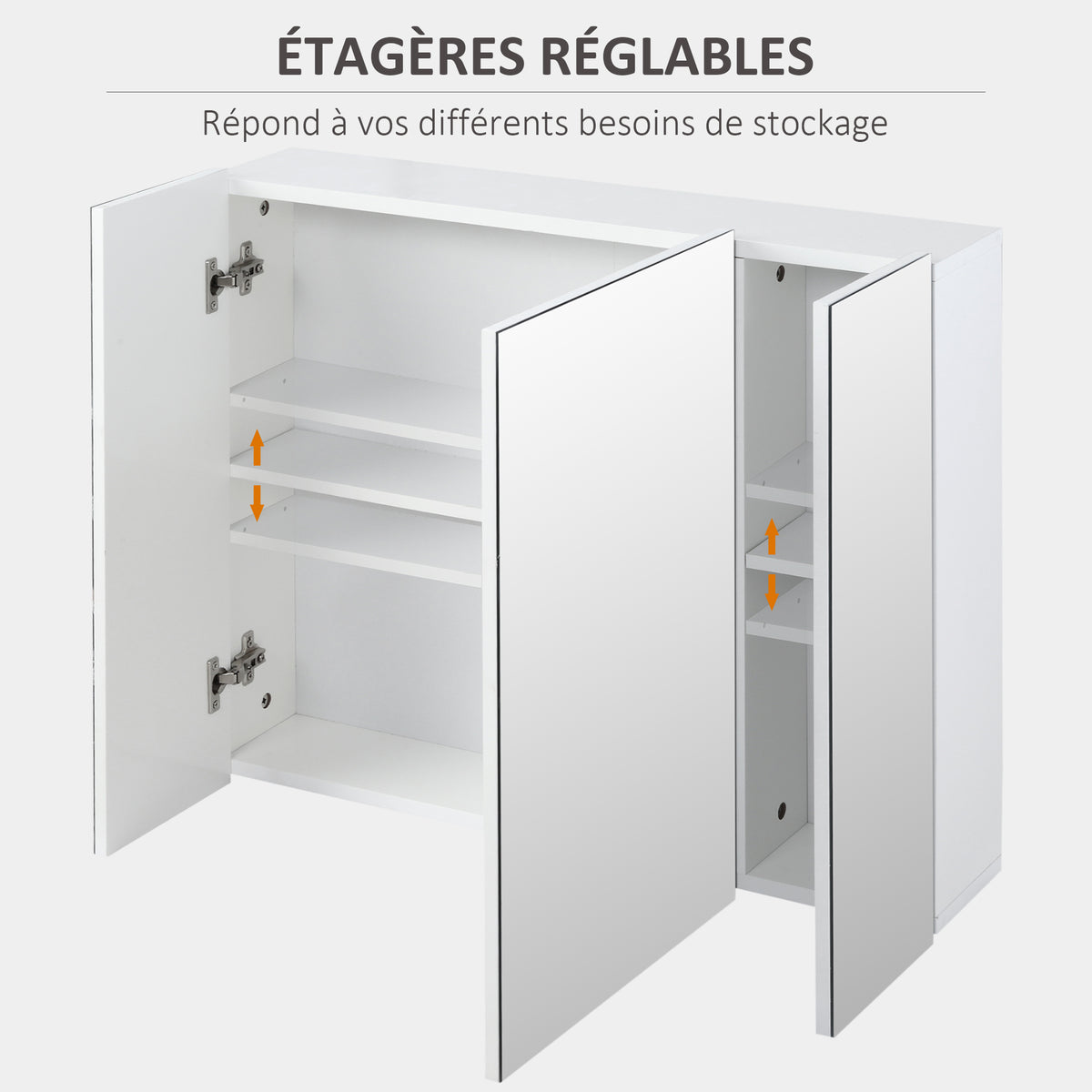 Armoire murale de salle de bain avec 3 portes miroir et étagères réglables en MDF Blanc dim. 70L x 15l x 60H cm-5