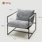 Fauteuil salon, fauteuil d'appoint rembourré en velours imprimé, large assise et structure en acier, 77x91x80cm, gris-2