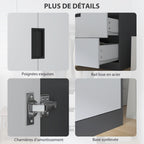 Armoire chambre penderie avec 2 portes à fermeture douce, 3 tiroirs et barre de suspension, 80x50x180cm, gris et blanc-4