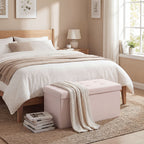 Banc de Rangement, Pouf de Rangement Pliable, Bout de Lit, Repose-Pieds avec Couvercle, 76L x 38l x 38H cm, Rose-7