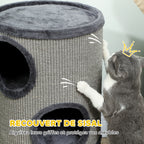 Tonneau à gratter pour chat, tour à griffer en sisal à 3 niveaux recouvert de peluche, Ø 38 x 70 cm, gris clair-5