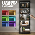 Bibliothèque étagère de rangement à 5 niveaux avec éclairage LED 7 couleurs, structure en acier, 60 x 30 x 179 cm, noir-3