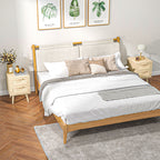 Lot de 2 tables de chevet tables d'appoint 2 tiroirs façades aspect cannage rotin style bohème 40 x 40 x 56 cm naturel-1
