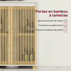 Meuble sous lavabo salle de bain - placard à portes à lattes en bambou, 60 x 30 x 75 cm, effet bois naturel-5