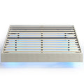 Lit Flottant 160 x 200 cm avec Éclairage LED Intelligent, Cadre de Lit Double Rembourré en Lin, Montage Facile, Beige-0
