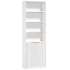 Bibliothèque à 6 Niveaux, Meuble de Rangement, 60 x 24 x 182 cm avec 4 Compartiments Ouverts et 2 Portes, Blanc-0