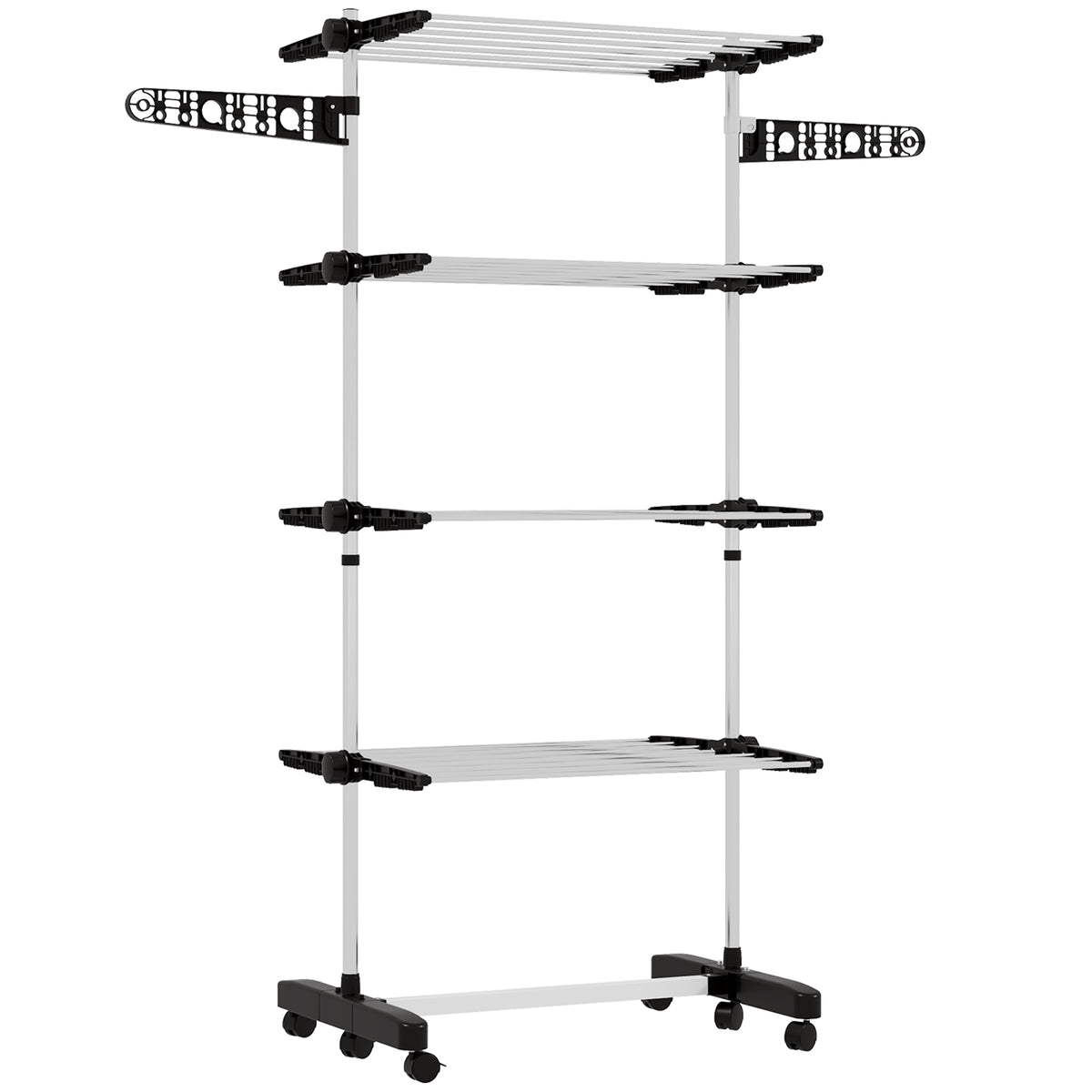 Séchoir à Linge étendoir pliable ailes latérales utilisation intérieur et extérieur 142 x 55 x 172 cm 4 niveaux noir-0